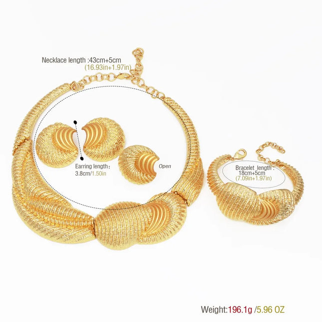 Parure de bijoux de luxe plaquée or 18 carats, grand collier, bracelet épais, boucles d'oreilles en forme de lune, bague, cadeau de mariage pour femme