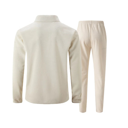 Men's Business Casual Two-Piece Set Spring Autumn Waffle Zippered Shirt Coat And Trousers Trendy Fashionable Outfit