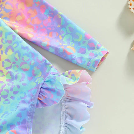 Baby Girl Fish Scale Print Swimsuit 1Piece Long Sleeve Swimwear Floral Zipper Ruffle Toddler Bathing Suit Beach Outfit