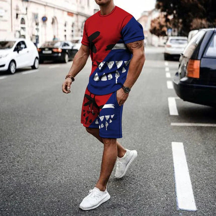 Funny 3D Demon Face Print Men Short Sleeve T-Shirt Shorts Two Piece Sets Hip Hop Trend Harajuku Streetwear Summer Casual Outfit