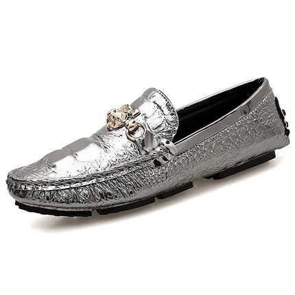 2024 New Stylish Men Big Size 39-48 Casual Moccasins Shoes White Silver Male Formal Business Office Shoes Party Moccasin Loafers