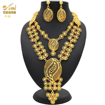 ANIID Indian 24K Gold Color Necklace Set Nigerian Party Bridal Wedding Ethiopian Luxury Dubai Jewelry Wholesale 2024 New Gifts