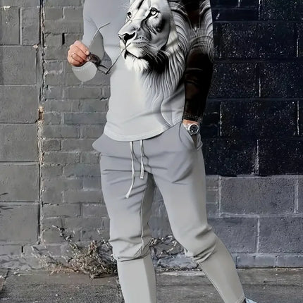 Spring And Fall Men's Long Sleeve Pant 2pcs Sets Red And Blue Striped 3D Print Man Set Everyday Fashion Men Long Sleeved T-shirt