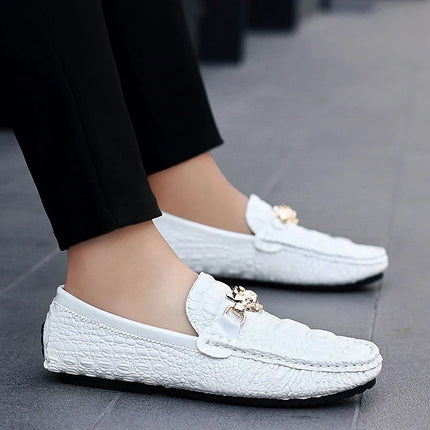 2024 New Stylish Men Big Size 39-48 Casual Moccasins Shoes White Silver Male Formal Business Office Shoes Party Moccasin Loafers