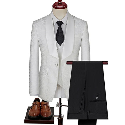 New (Blazer+vest+pants) for Men. Fashion. Casual. British Style. Singer Performance. High Density Jacquard Wedding Dress. Suit