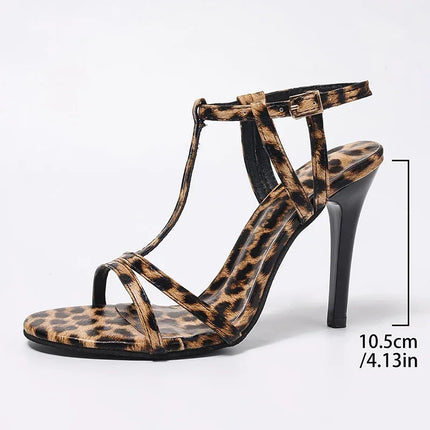 Sexy Leopard Print Super High Heel Sandals Women Summer Ankle Strap Thin Heel Party Shoes Woman Plus Size Fashion Stiletto Pumps