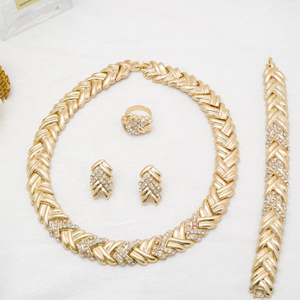 Fashion 18k Gold Plated Jewelry Set Dubai African Choker Necklace Earrings Rings Wedding Bridal Jewellery Sets for Women