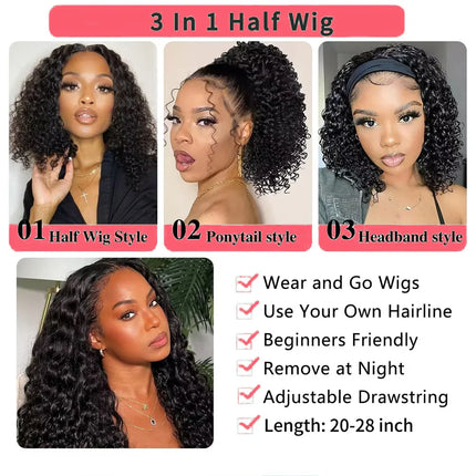 250% Density Kinky Curly Half Wigs Human Hair Seamless Flip Over Half Wig Beginner Friendly Curly Wigs for Black Women