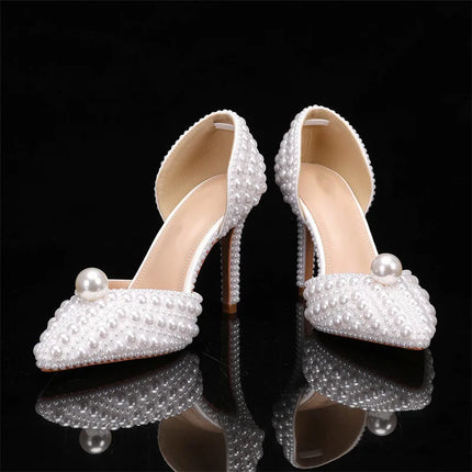Luxury full pearls Beaded Decoration Women Pumps Elegant Pointed toe Thin High heels Female Wedding Bridal Banquet Prom Shoes