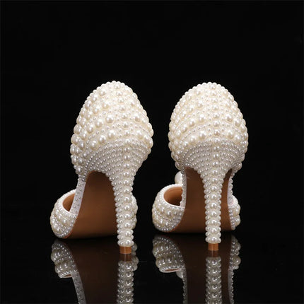 Luxury full pearls Beaded Decoration Women Pumps Elegant Pointed toe Thin High heels Female Wedding Bridal Banquet Prom Shoes