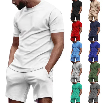 Summer Leisure Fitness Suit Crew-neck T Men Breathable Large Size Sports Short Sleeve Shirt Shorts Suit Men