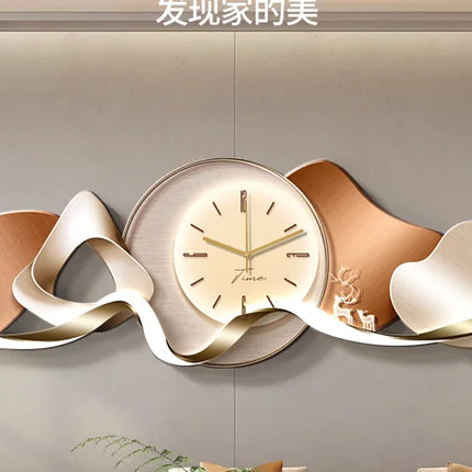Luxury Wall Art With Built-in Clock Modern Living Room Decor 3D Wall Lamp Creative Sofa Background Painting Home Wall Decor