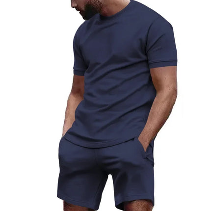 Summer Leisure Fitness Suit Crew-neck T Men Breathable Large Size Sports Short Sleeve Shirt Shorts Suit Men