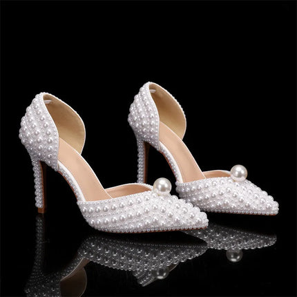 Luxury full pearls Beaded Decoration Women Pumps Elegant Pointed toe Thin High heels Female Wedding Bridal Banquet Prom Shoes