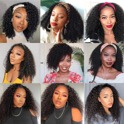 Kinky Curly Headband Wigs Human Hair For Black Women 180% Density Peruvian 10-24 Inch Human Hair Wigs Full Machine Made Wigs