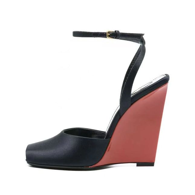 Arden Furtado 2025 Summer Patent Leather peep toe Wedges Sandals Platform Super high heel Belt buckle word-cingulate Sandals