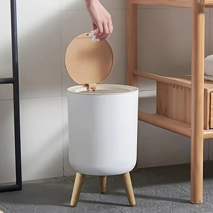 Round Trash Can With Lid, White Garbage Can With Foot, Paper Basket, Waste Bin For Bedroom Kitchen Bathroom Office Living Room