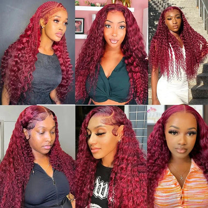 Deep Wave 99J Burgundy 13x6 Transprent Lace Frontal Wig Human Hair 13x4 Curly 30 40 Inch HD Lace Front Wigs Red Wine Water Wave