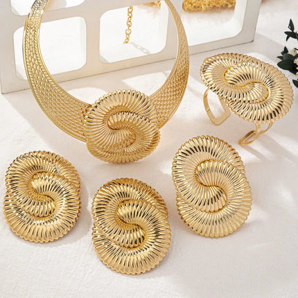 Trendy Exaggeration Bohemian Ocean Wind Party Geometric Sea Snail Symbol Necklace Earrings Bracelet Ring Set Jewelry Accessories