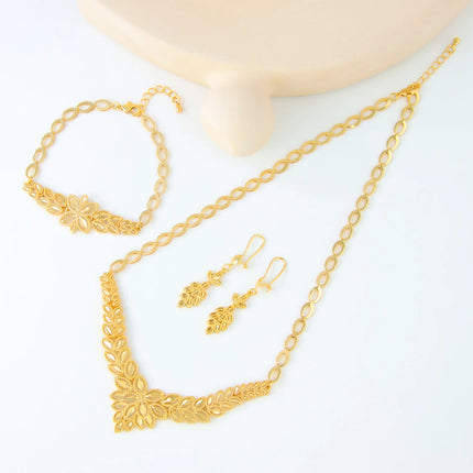 Luxury Dubai Wedding Jewelry Set 21k Gold Plated Arab Bridal Gold Necklace Bracelet Earrings Brazilian Women Vintage Jewelrys