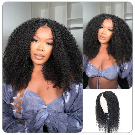Kinky Curly Hair V Part Wigs No Leave Out Thin Part Human Hair Wigs For Beginners Afro Curly Glueless V Part Wigs Black Wig