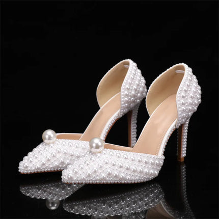 Luxury full pearls Beaded Decoration Women Pumps Elegant Pointed toe Thin High heels Female Wedding Bridal Banquet Prom Shoes