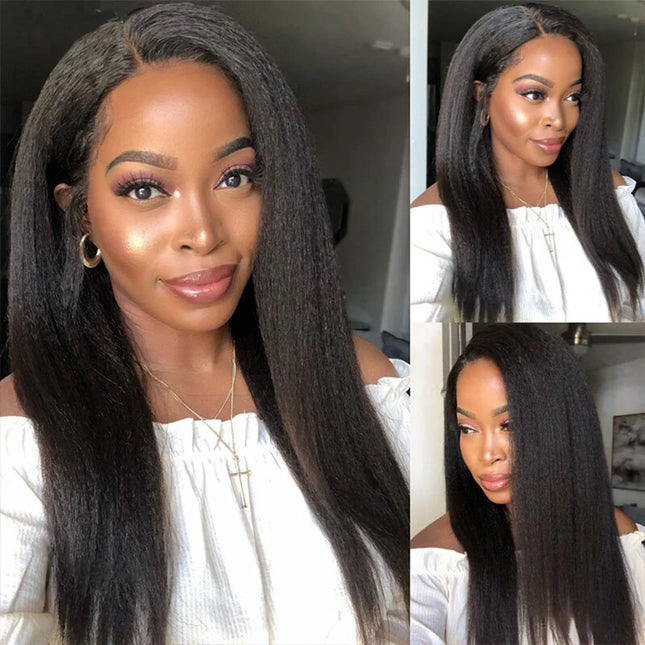 180% Density Kinky Straight V Part Wig Human Hair Brazilian Hair Wigs V Shape Human Hair Wigs No Leave Out Machine Made Natural