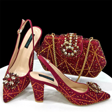 doershow beautiful Italian Shoes And Bag Sets For Evening Party With Stones Italian Leather Handbags Match Bags! HDF1-30