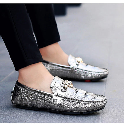 2024 New Stylish Men Big Size 39-48 Casual Moccasins Shoes White Silver Male Formal Business Office Shoes Party Moccasin Loafers