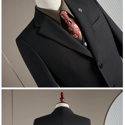 15% high-end wool suit for men, fashionable and stylish wedding, British-style business casual gray-blue suit three-piece set