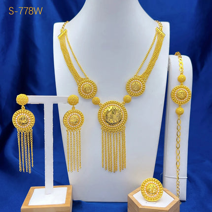 ANIID Dubai 24K Gold Color Long Jewelry Sets Wedding African Necklace Earrings For Women Nigerian Indian Bridal Set Party Gifts