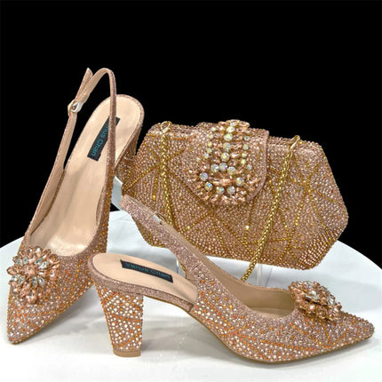 doershow beautiful Italian Shoes And Bag Sets For Evening Party With Stones Italian Leather Handbags Match Bags! HDF1-30