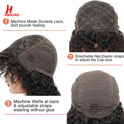 250% Afro Kinky Human Hair Wig With Bangs Machine Made Afro Kinky Curly Wigs For Women Brazilian Glueless Wigs 12“-16“ HairUGo