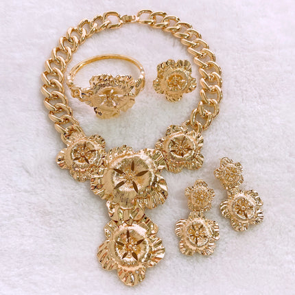 Big Style Flower Women Jewelries Set Factory Necklace Earrings Bangle Ring Wedding