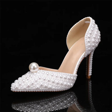Luxury full pearls Beaded Decoration Women Pumps Elegant Pointed toe Thin High heels Female Wedding Bridal Banquet Prom Shoes