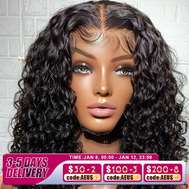 Short Curly Bob Lace Front Human Hair Wigs PrePluck With Baby Hair Brazilian Deep Wave Frontal Wig For Women Water Wave Lace Wig