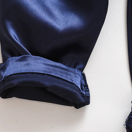 Korean version of childrens pajamas set silk satin long sleeve top+trousers two -piece male baby girl cartoon solid color set