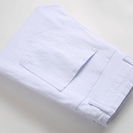 Denim Pencil Ankle Length Pants Men Jean Ripped Washed Zipper Fly Hole Jeans Skinny Solid Pockets High Street Distressed