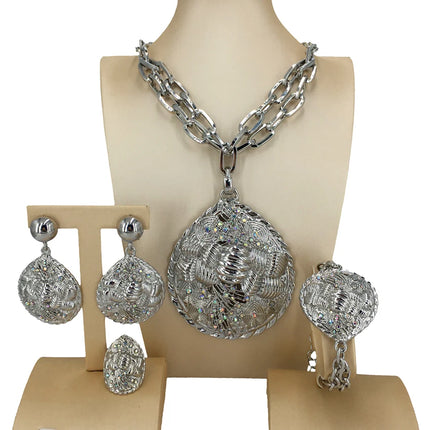 2022 Hot Selling Brazilian Dubai Italian Gold Plated Jewelry Women's Wedding Party Banquet Big Pendant Jewelry Sets FHK13725