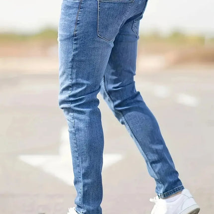 Kakan - European and American High-quality Men's Small Leg Elastic Hole Long Jeans, Street Tight New Jeans