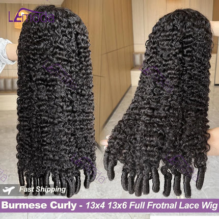 Lemoda 12A Burmese Curly Human Hair Wigs 210% Pixie Curls Spirals Wigs 13x4 HD Transparent Lace 13x6 Full Frontal Wigs For Women