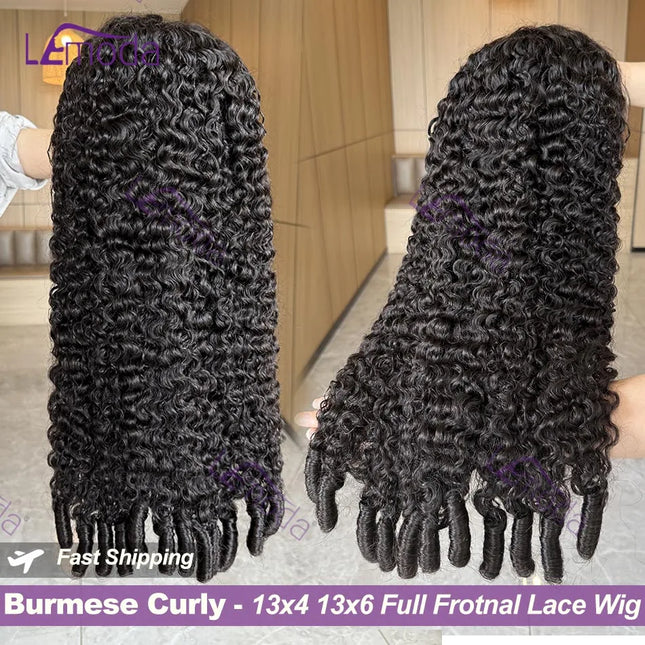 Lemoda 12A Burmese Curly Human Hair Wigs 210% Pixie Curls Spirals Wigs 13x4 HD Transparent Lace 13x6 Full Frontal Wigs For Women