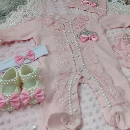 Newborn Baby Girl Coming Home Hospital Outfit Sequines Lace Tulle Romper Onesie with Blanket Princess Boho Clothes Photo Shoot