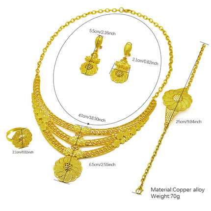 Brazilian 24K Gold Color Jewelry Sets For Women Wedding Dubai Necklace Earrings Nigerian Indian Bridal Set Party Gifts Wholesale