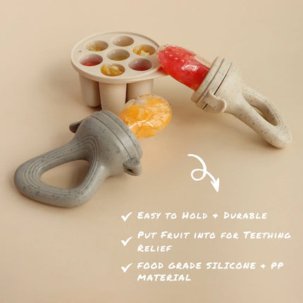 Baby Fruit Feeder Teether Pacifier with Baby Food Freezer Tray Set Silicone Freezable Teether for Fruit Purees Self Feeding