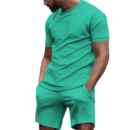 Summer Leisure Fitness Suit Crew-neck T Men Breathable Large Size Sports Short Sleeve Shirt Shorts Suit Men