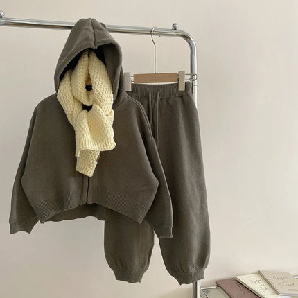 Children Clothing 2022 Autumn Winter Girls Casual Sweater Set Hooded Knitted Coat and Pants Two Piece Set Korean Kids Clothes