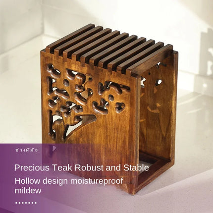 Solid Wood Knife Rack Kitchen Accessories Knife Organizer Wooden Ventilated Drainage Carved Skeleton Mortise and Tenon Design