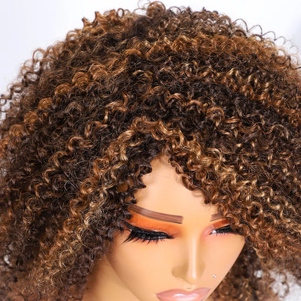 Brazilian Jerry Curly Human Hair Wigs For Women Dark Brown Colored Afro Kinky Hair Wigs Short Curly Hair full machine made Wig