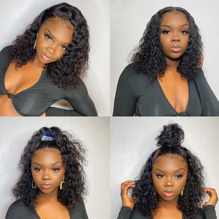 Short Kinky Curly 13x4 Glueless Wigs Lace Front Wig Human Hair Wear And Go Brazilian Remy Wigs Natural Black 4x4 Lace Closure